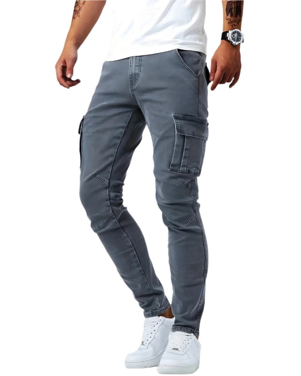 Pantalon cargo stretch coupe affinée