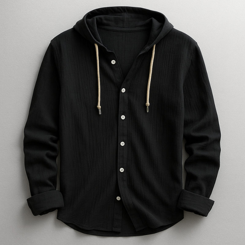 Chemise à capuche boutonnée aspect lin
