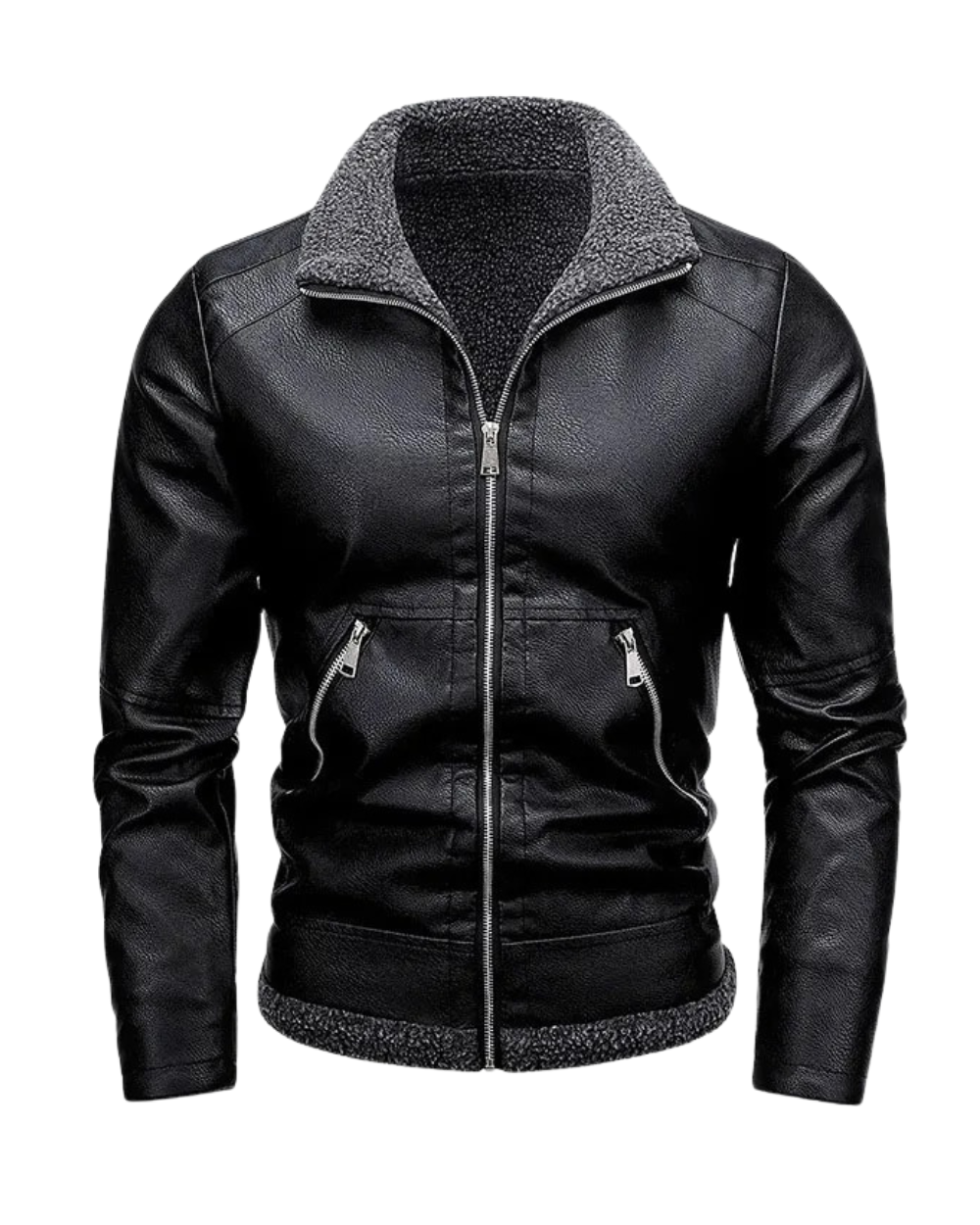Veste effet cuir noire col bouclette