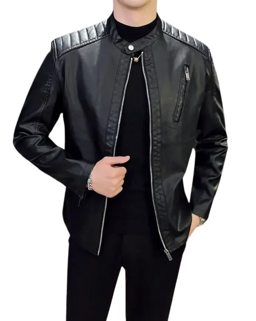 Blouson effet cuir épaules matelassées