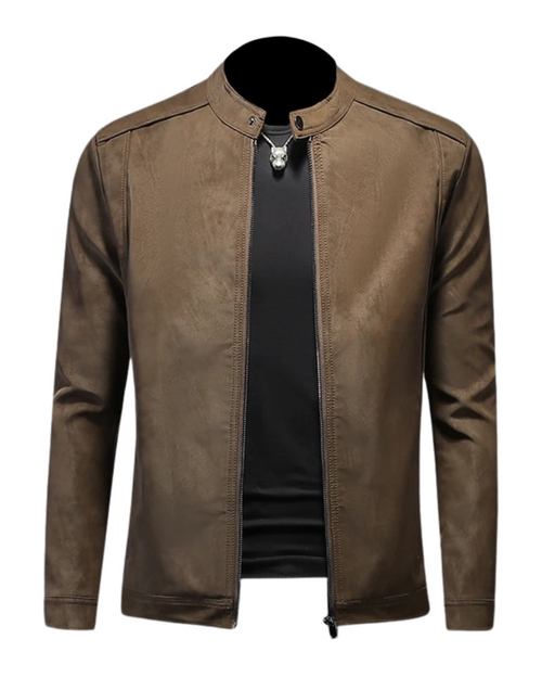 Blouson aspect daim col montant marron