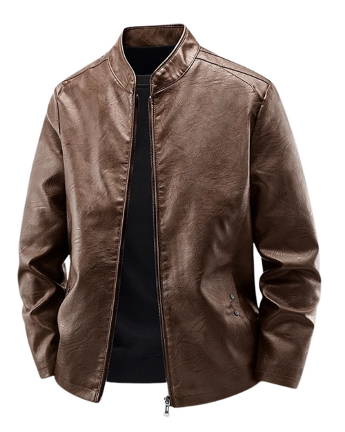 Blouson effet cuir col montant zippé