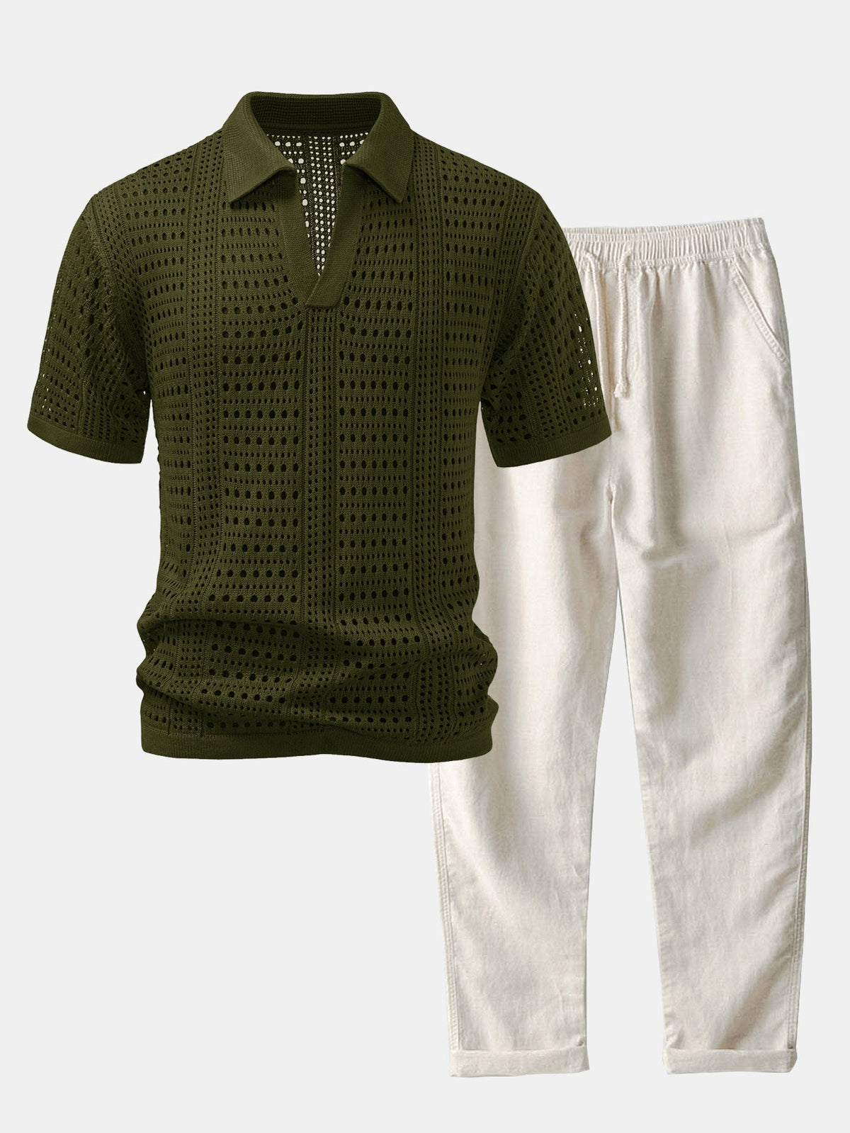 Ensemble polo crochet col V et pantalon