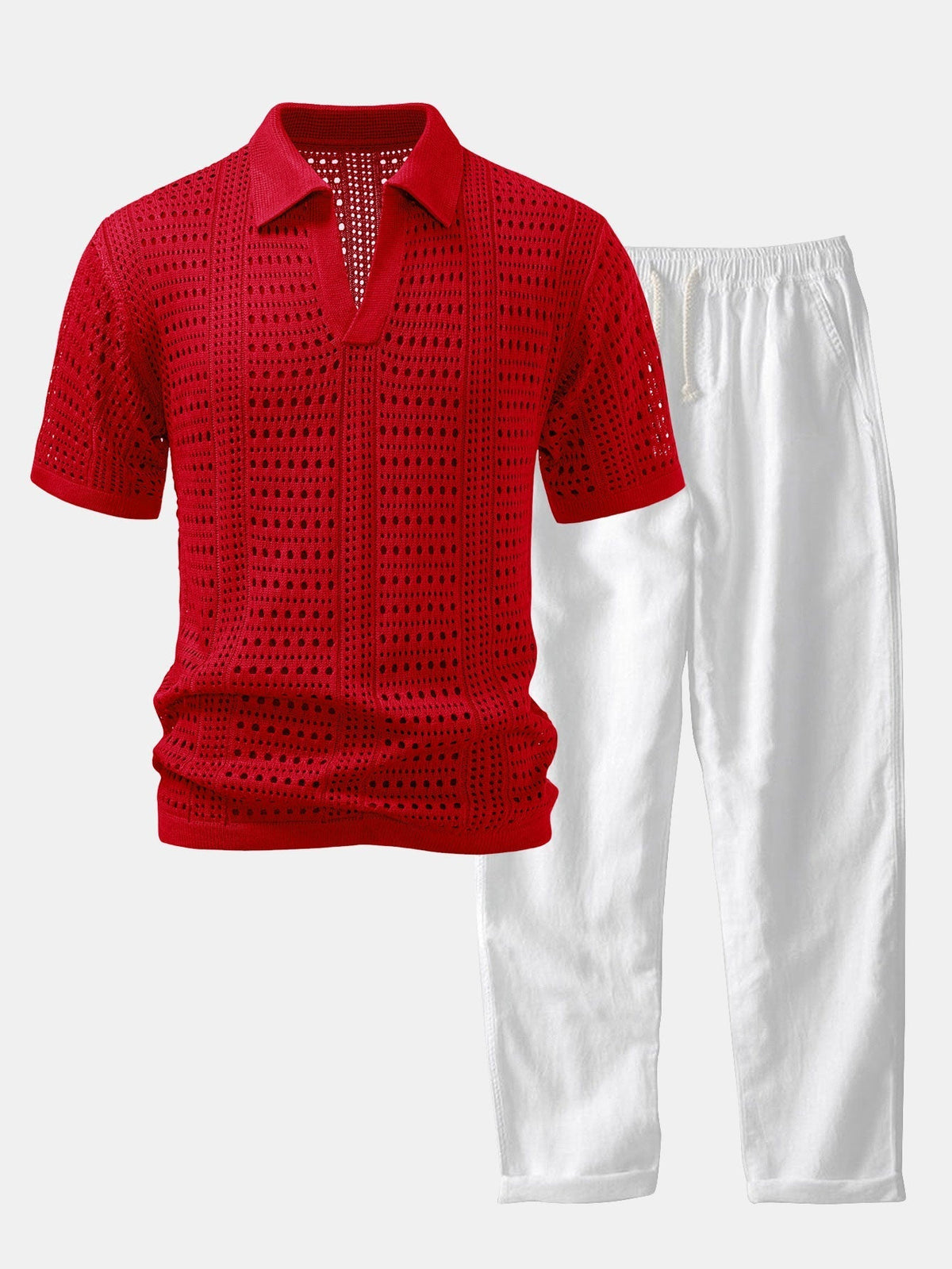 Ensemble polo crochet col V et pantalon