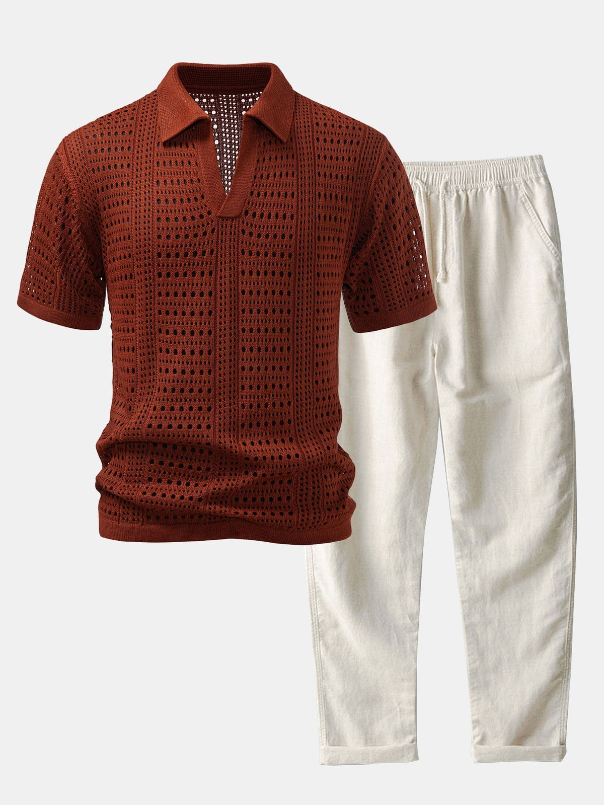 Ensemble polo crochet col V et pantalon