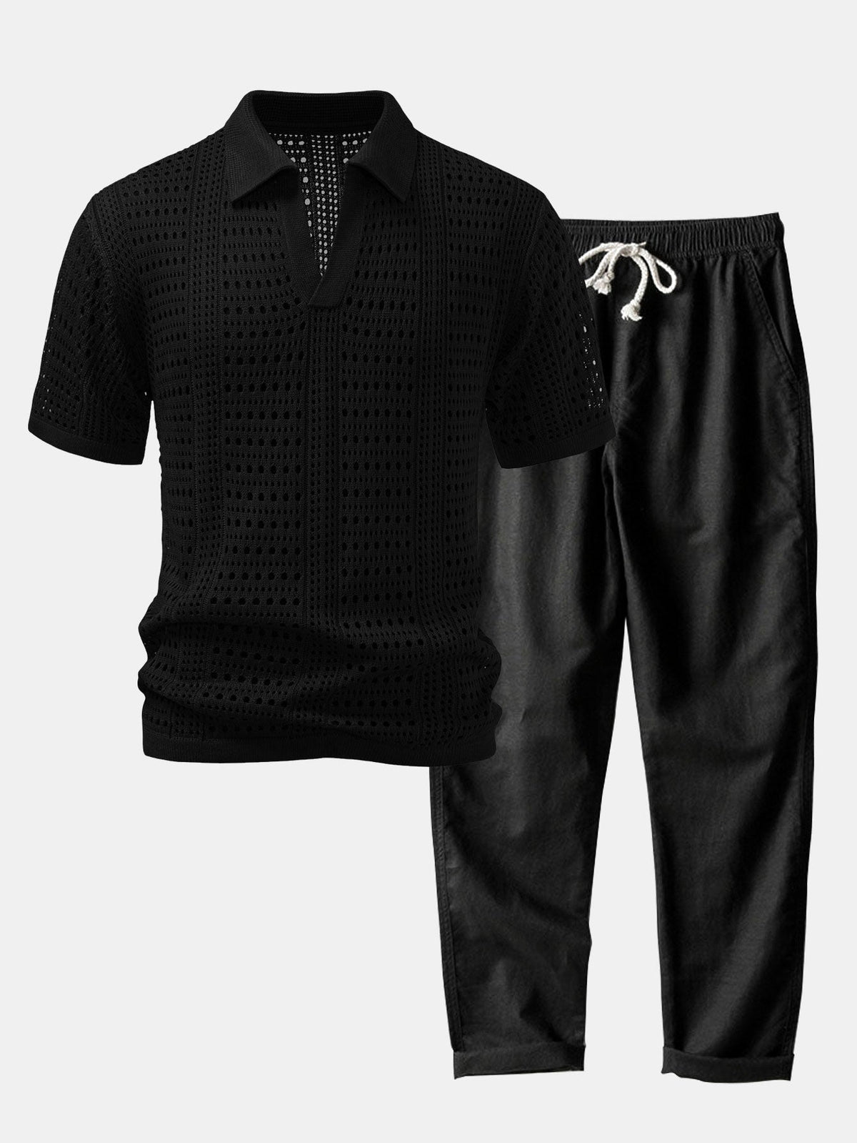 Ensemble polo crochet col V et pantalon