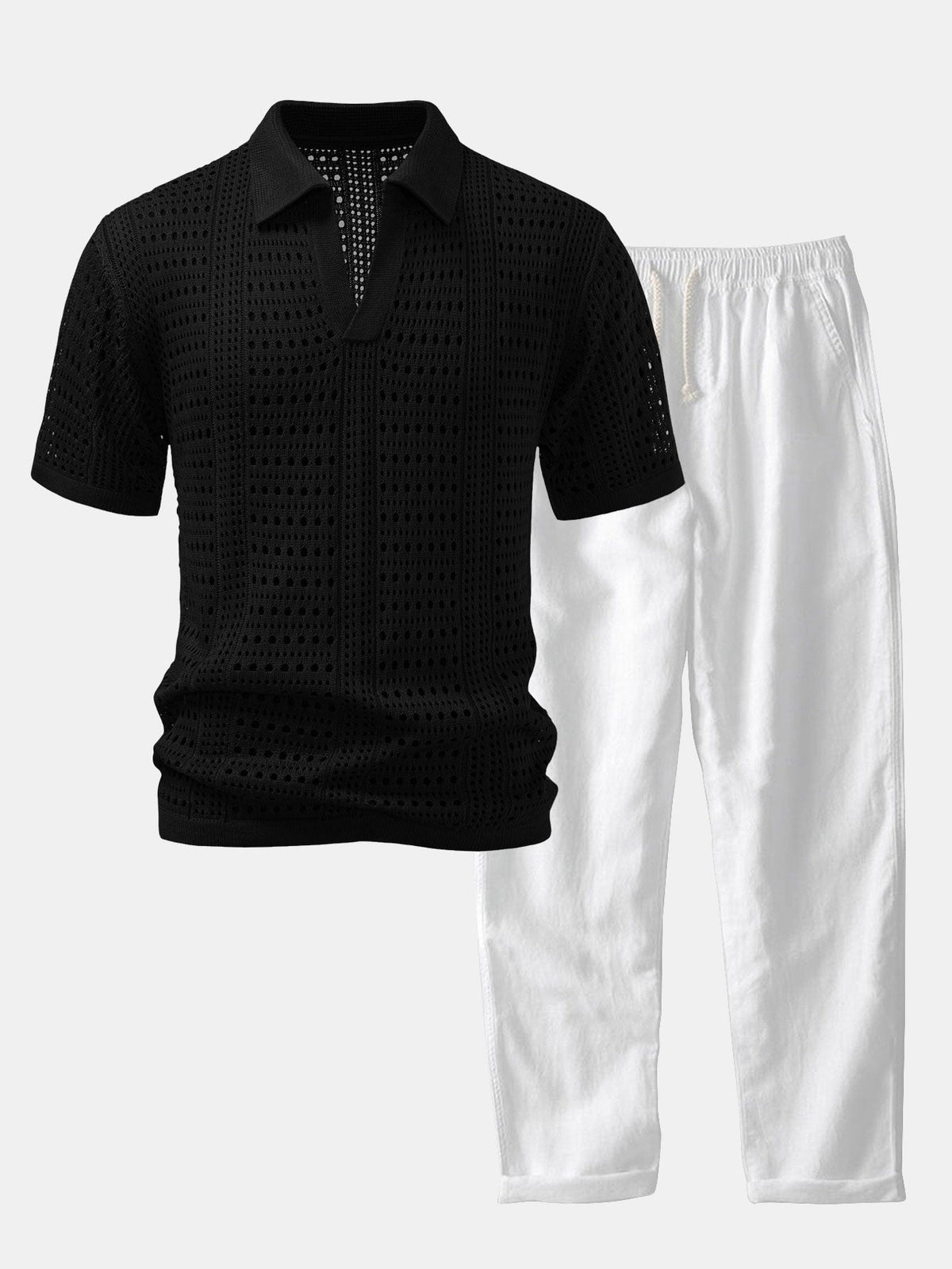 Ensemble polo crochet col V et pantalon