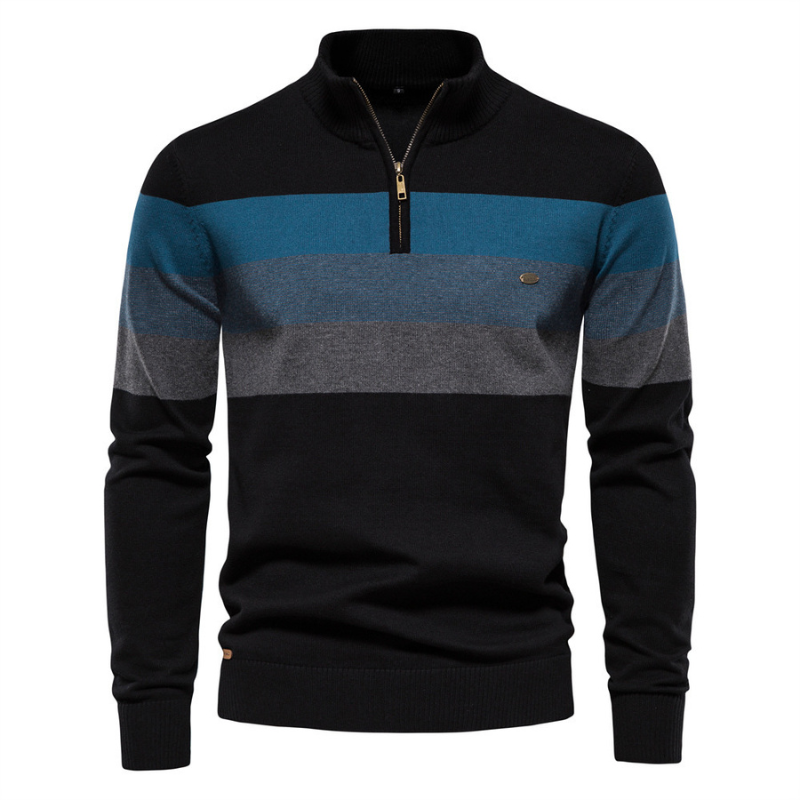 Pull col zippé à larges rayures