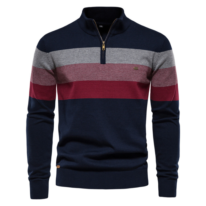 Pull col zippé à larges rayures