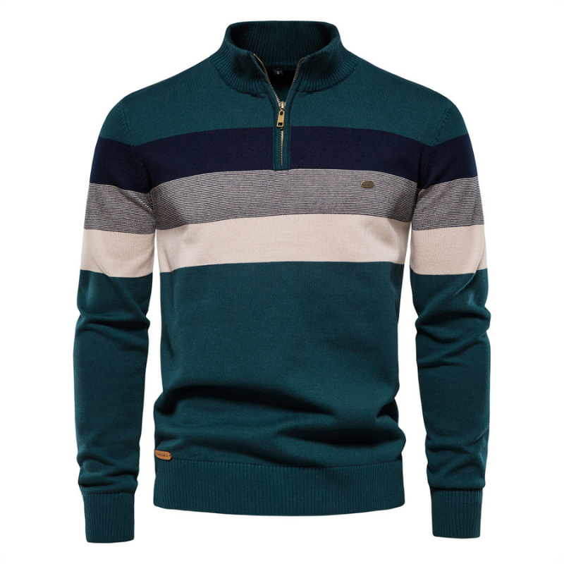 Pull col zippé à larges rayures
