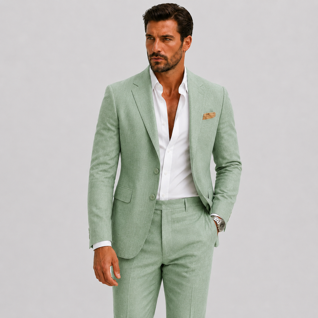 Costume deux pièces en lin coupe ajustée au style intemporel homme – Bac