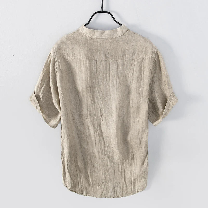 Chemise en lin col henley manches courtes au chic discret homme – Nice-Cimiez