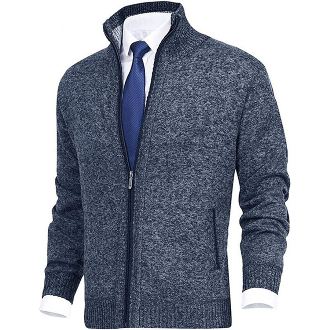 Cardigan chaud en maille boutonné coupe confortable col V homme – Bleu marine