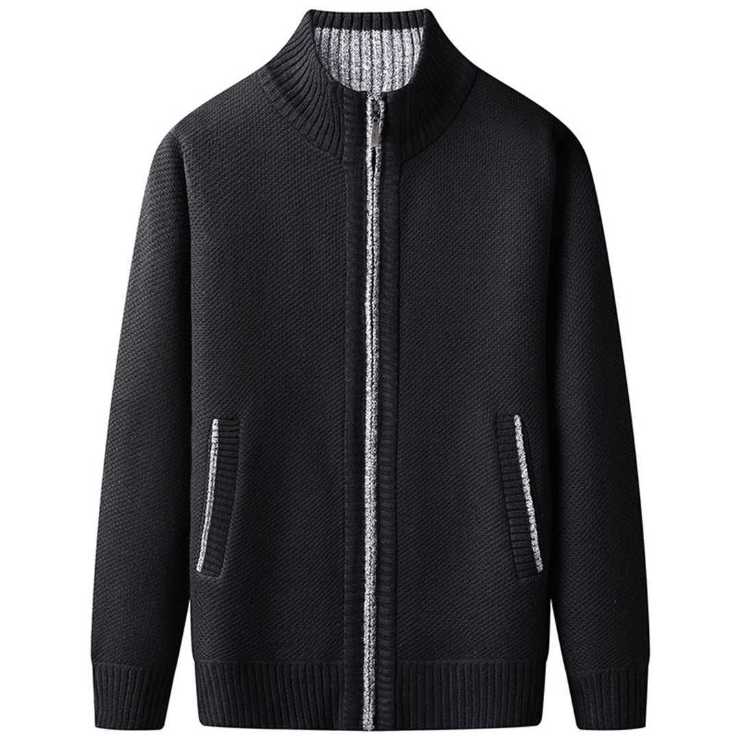 Cardigan chaud en maille boutonné coupe confortable col V homme – Noir
