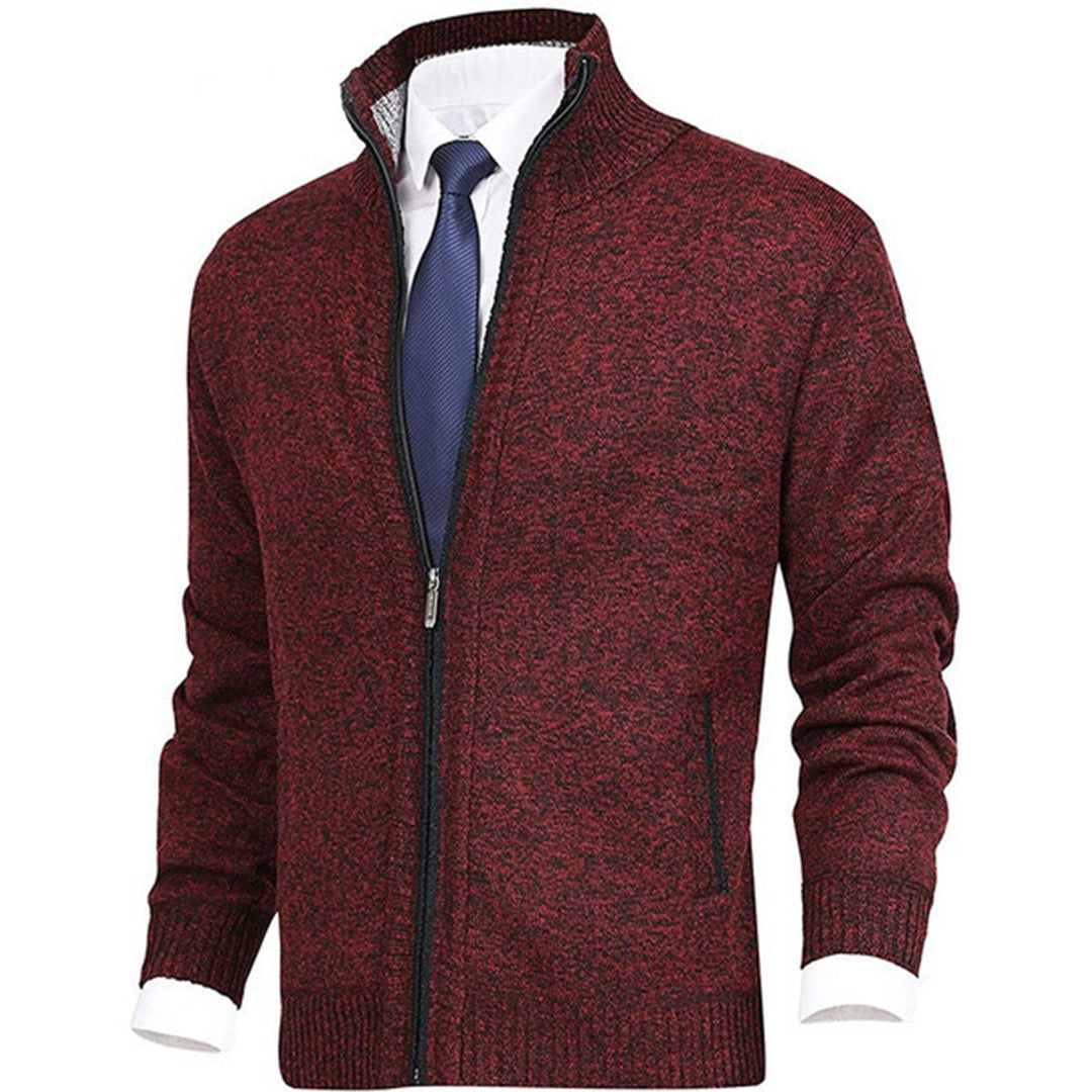 Cardigan chaud en maille boutonné coupe confortable col V homme – Rouge
