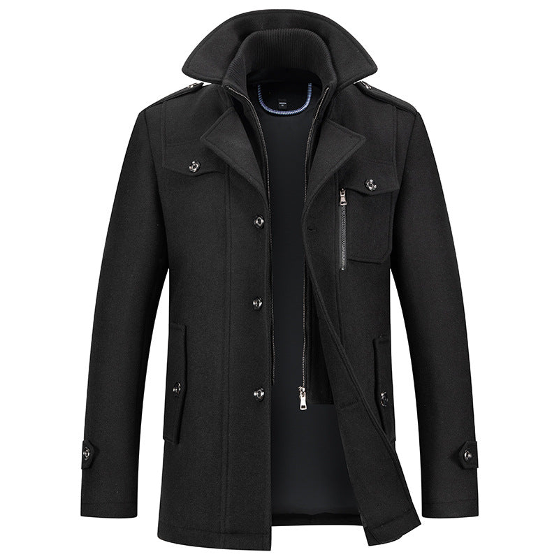 Manteau mi-long aspect lainage à col montant