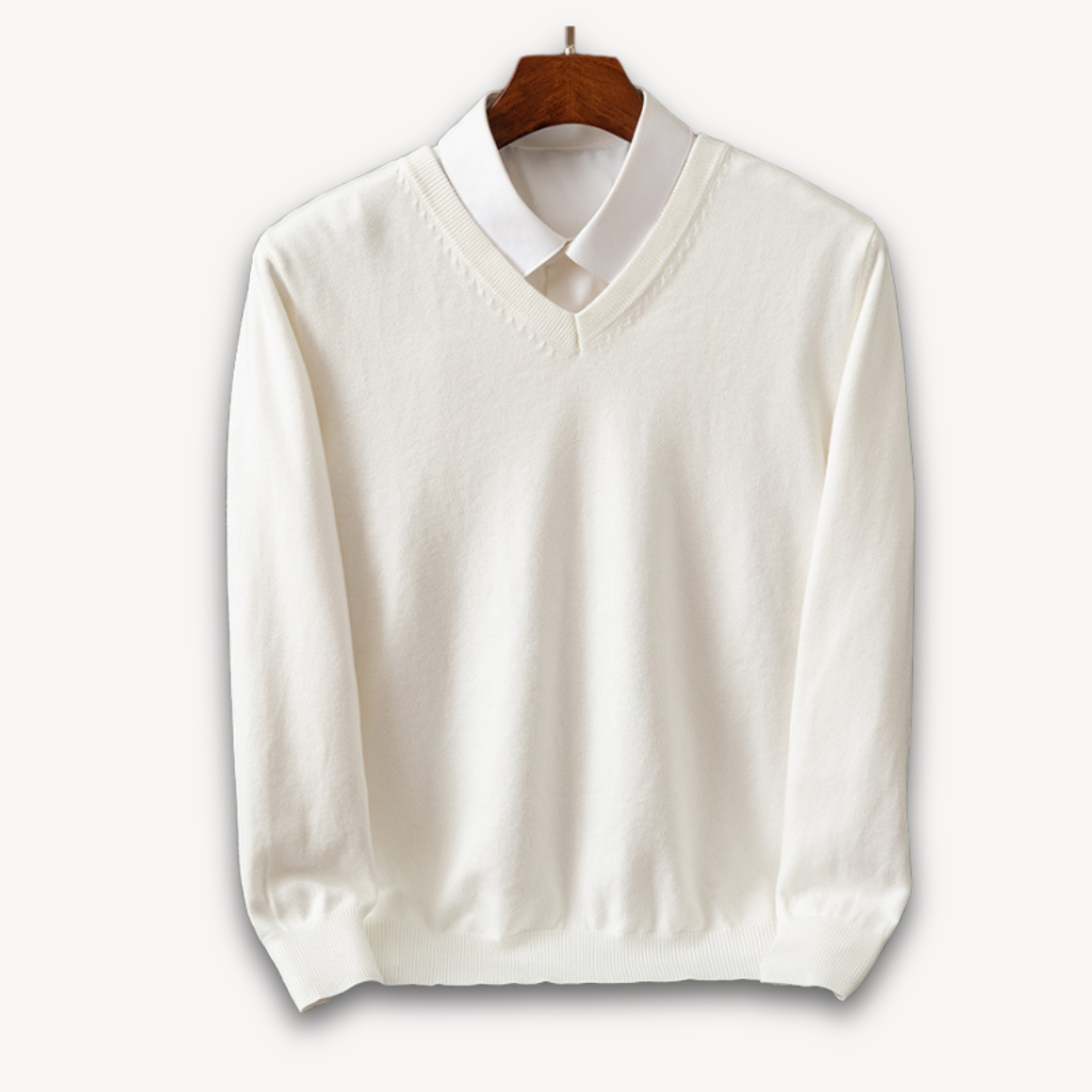 Pull en maille douce effet cachemire col rond homme – Blanc