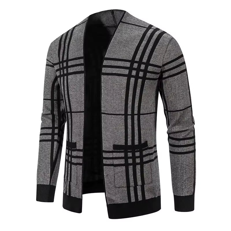 Cardigan ouvert en maille à carreaux