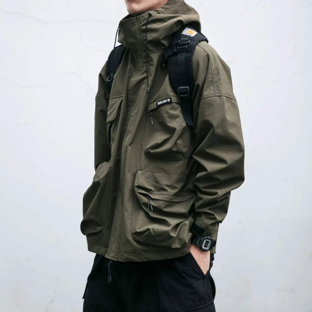Veste à capuche utilitaire jaune ocre