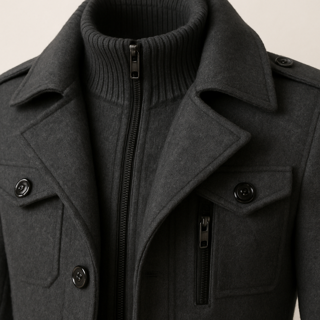 Manteau mi-long aspect lainage à col montant