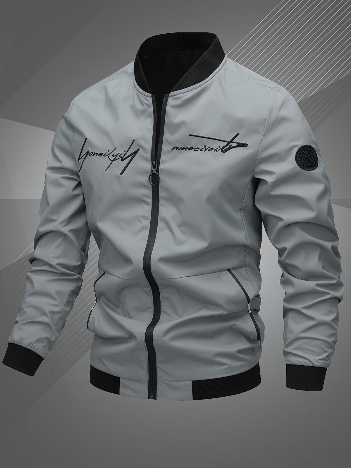 Blouson col baseball zippé brodé