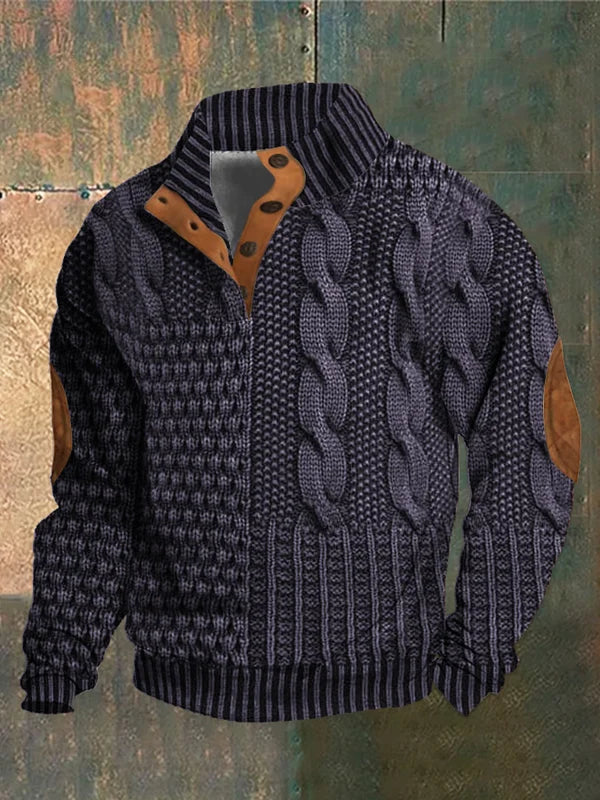 Pull en maille à motif chaud col rond coupe confortable homme – Violet