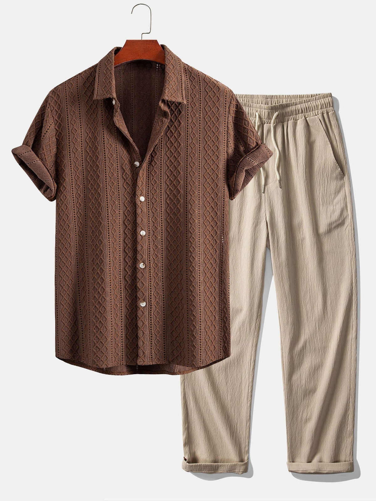 Ensemble chemise jacquard et pantalon coupe droite décontracté homme – Malestroit