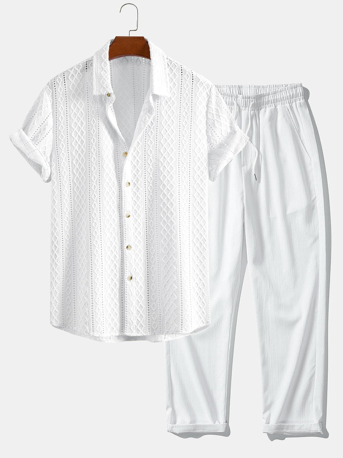 Ensemble chemise jacquard et pantalon coupe droite décontracté homme – Malestroit