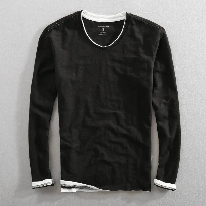 T-shirt à manches longues en coton essentiel coupe décontractée homme – Eysines