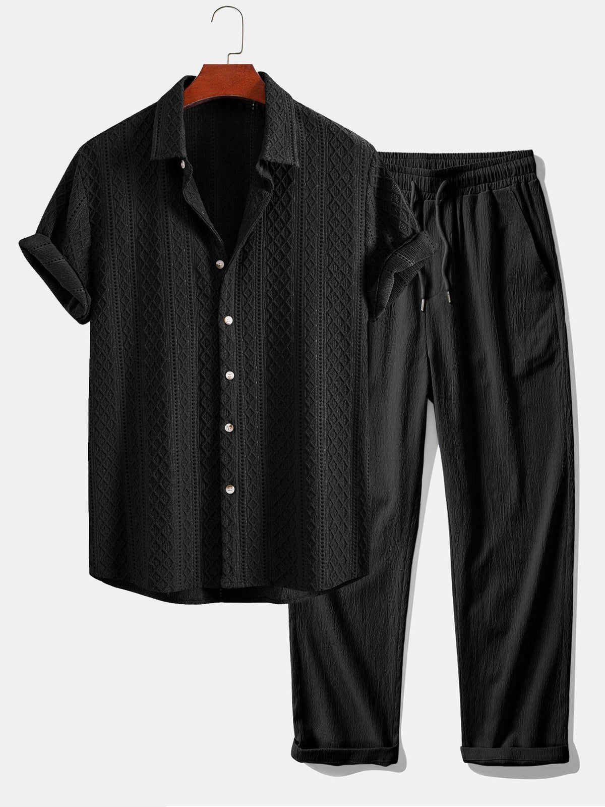 Ensemble chemise jacquard et pantalon coupe droite décontracté homme – Malestroit