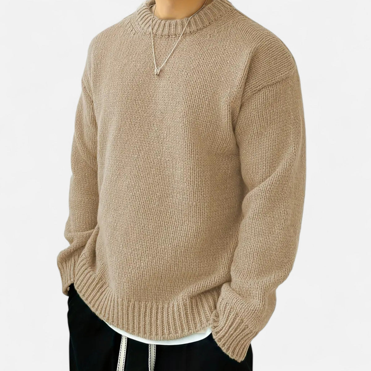 Pull col rond uni coupe classique confort des saisons fraîches homme – Hautefort