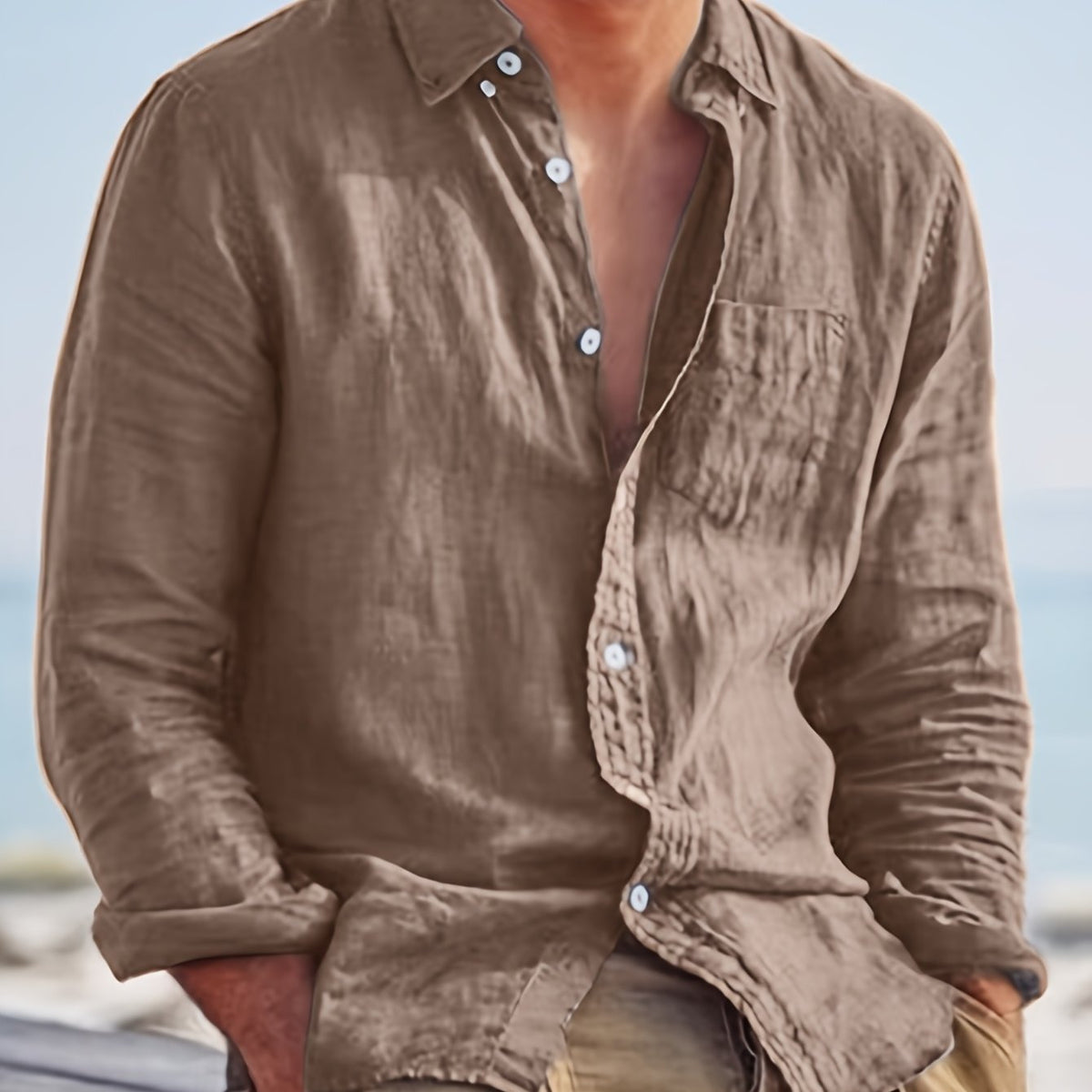 Chemise unie en coton mélangé à col classique homme – Clermont