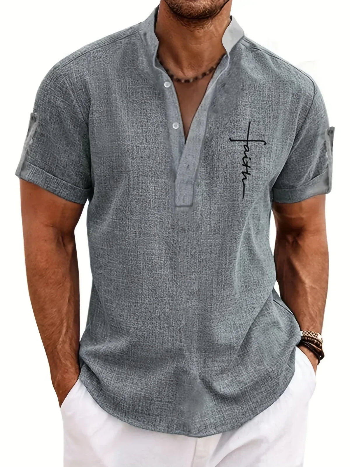 Chemise à col montant en tissu texturé