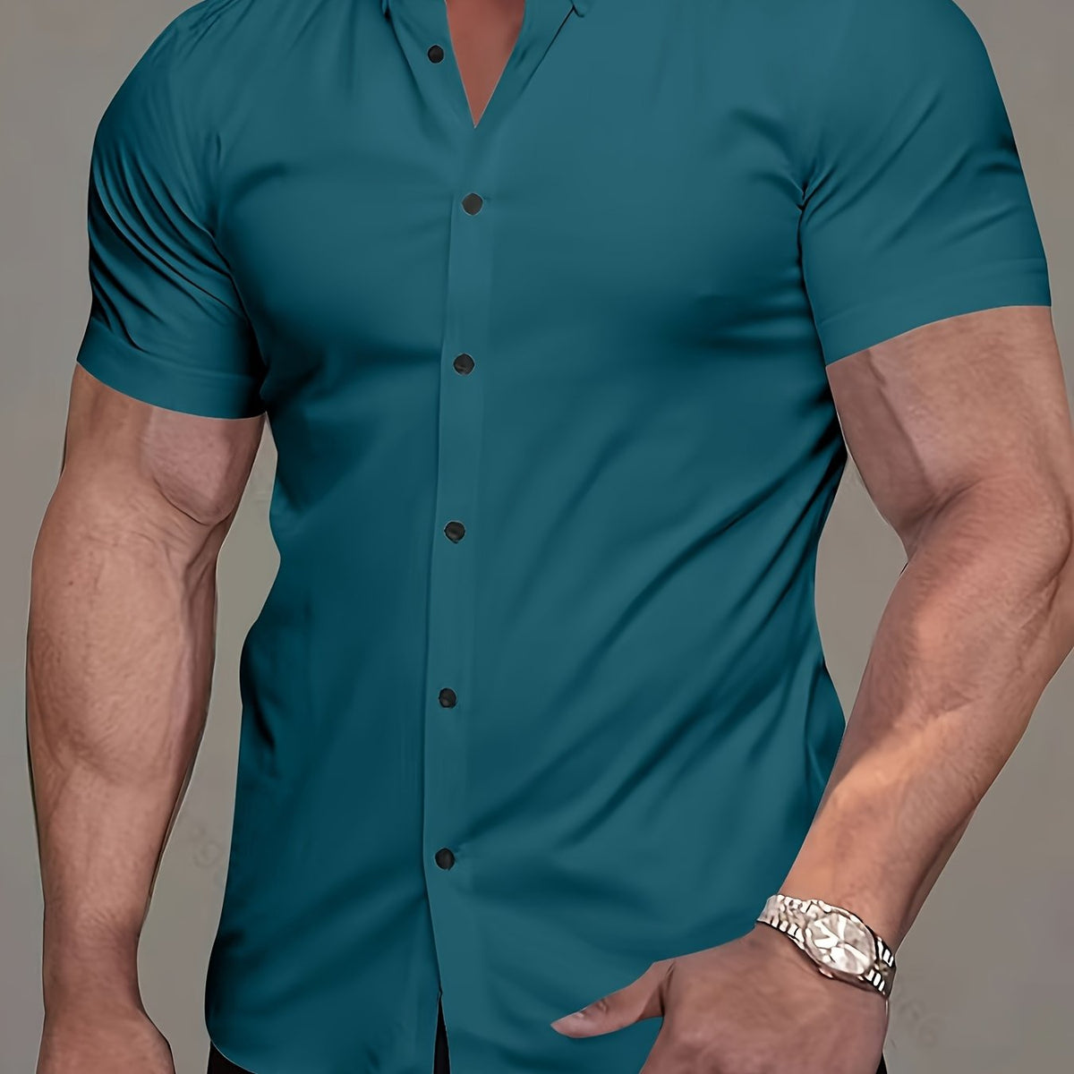 Chemise manches courtes unie col à revers coupe ajustée homme – Brindas