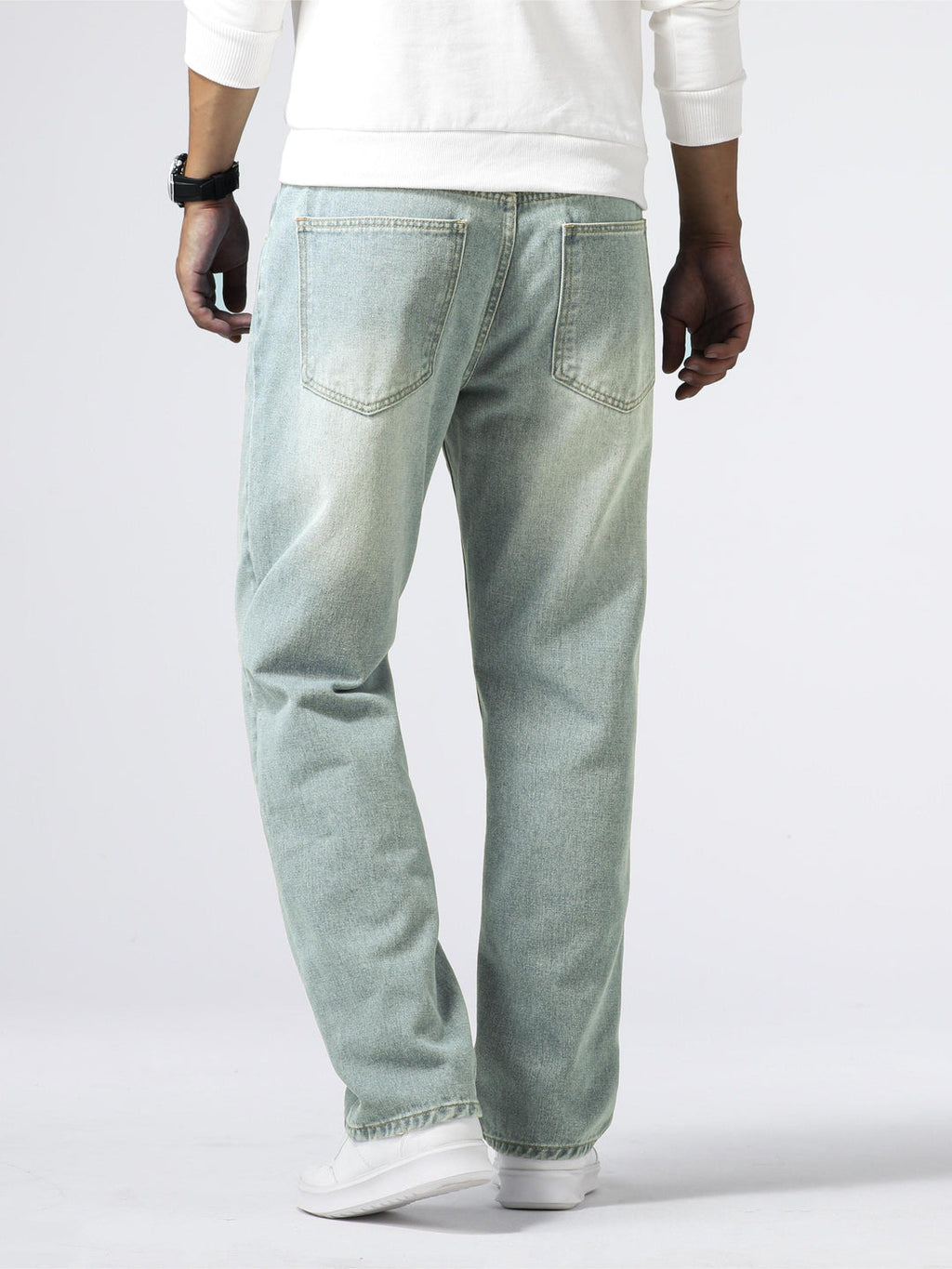 Jean droit délavé denim coupe droite quotidien style chic intemporel homme – Nohant