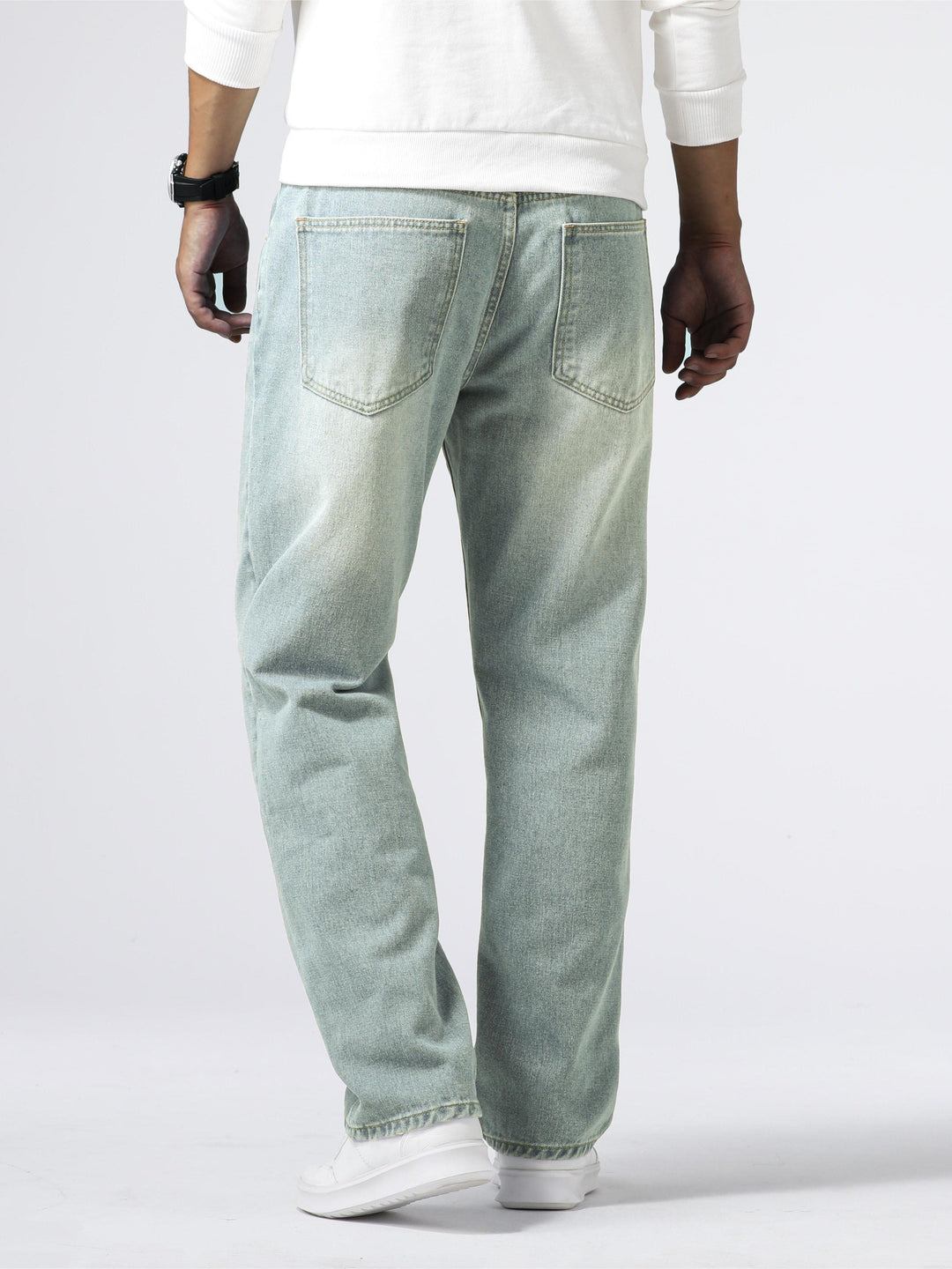 Jean droit délavé denim coupe droite quotidien style chic intemporel homme – Nohant
