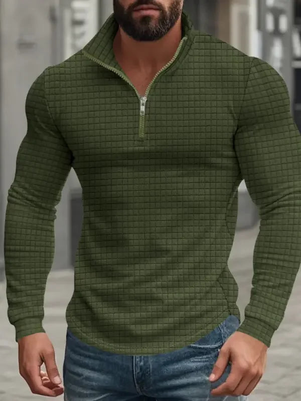 Sweat demi-zip à petits carreaux