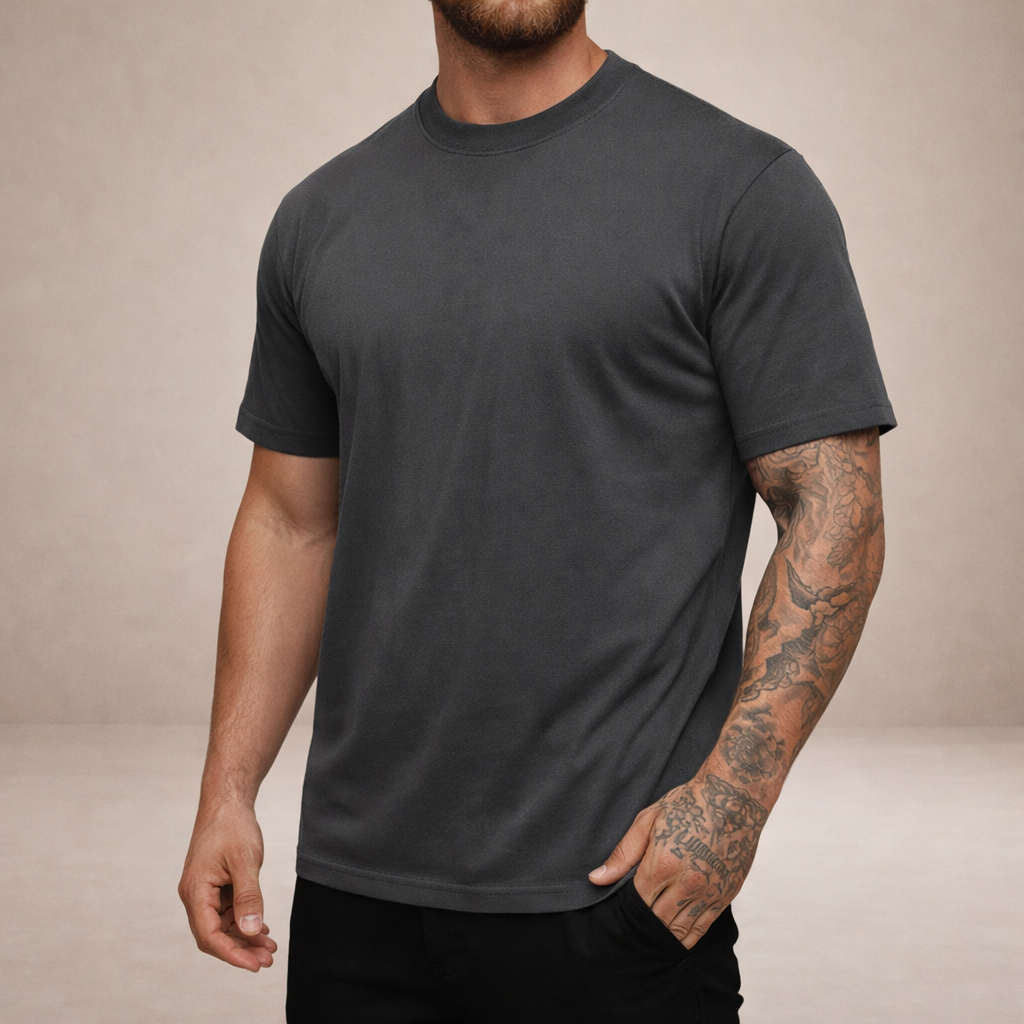 T-shirt en coton col rond coupe slim essentiel minimaliste homme – Sanguinet