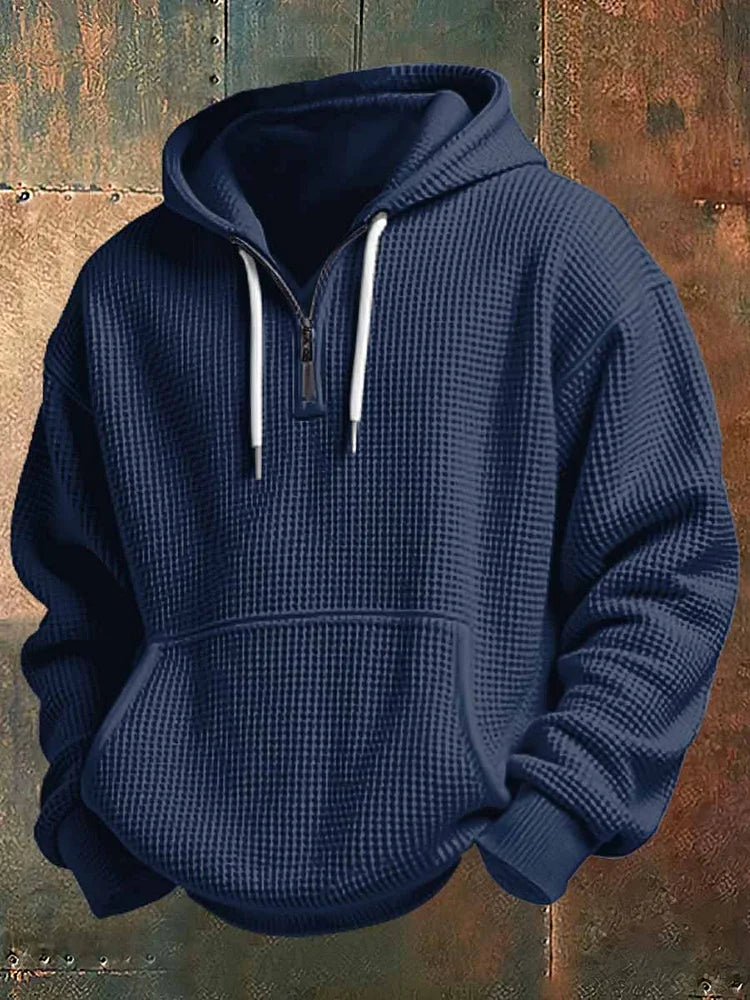 Sweat à capuche gaufré quart-zip