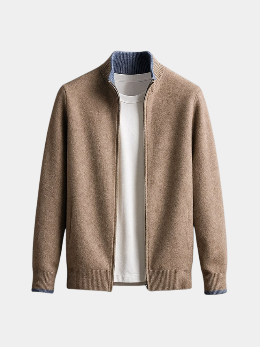 Pull zippé en maille col montant coupe confortable homme – Fleurance