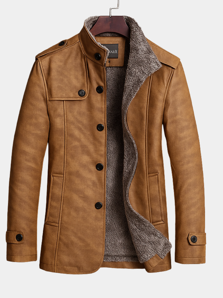 Manteau aspect daim doublé peluche marron
