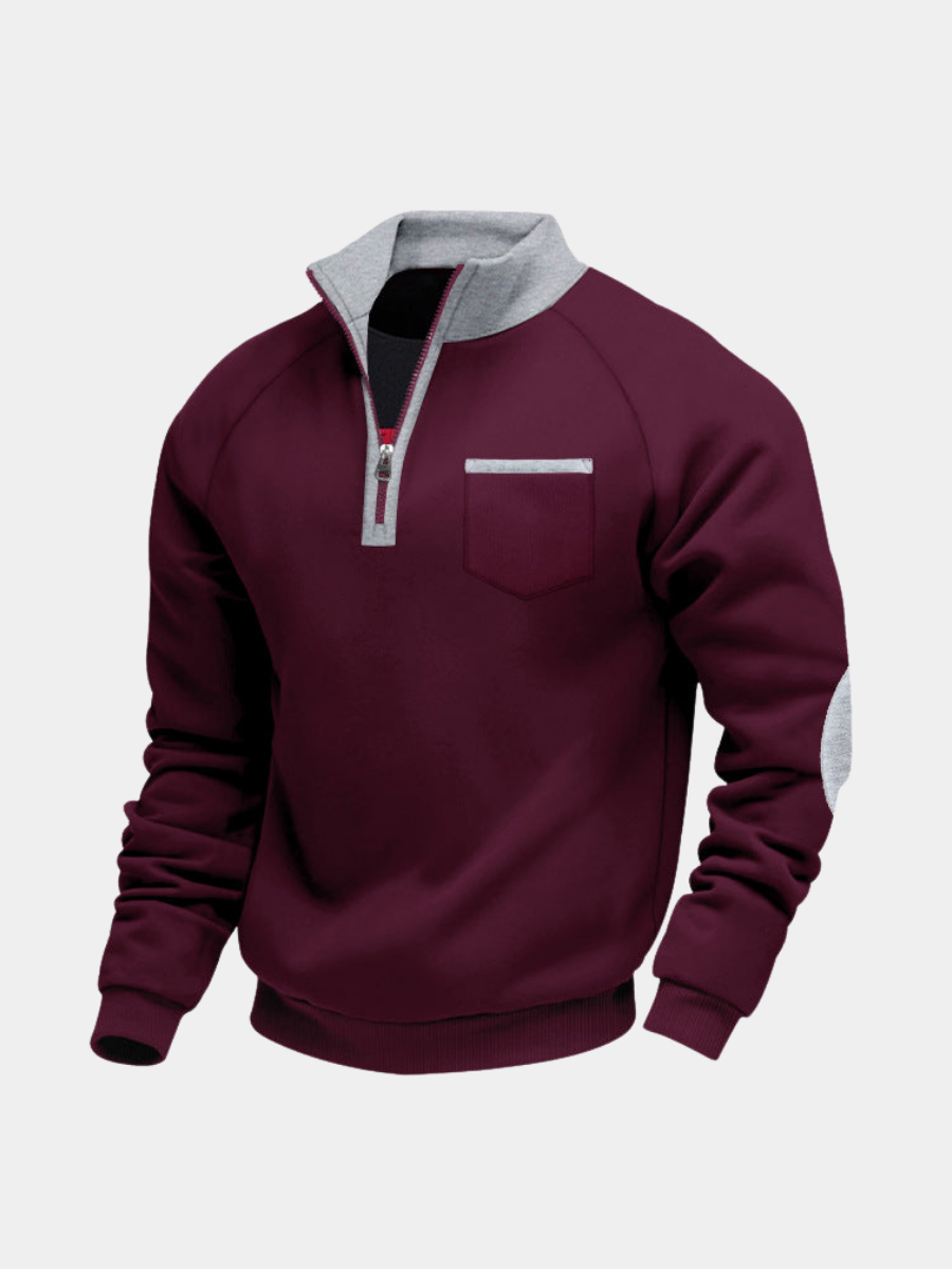 Pull demi-zip col montant bordeaux