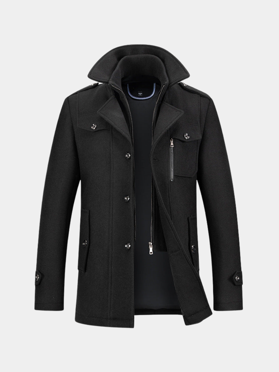 Manteau mi-long aspect lainage à col montant