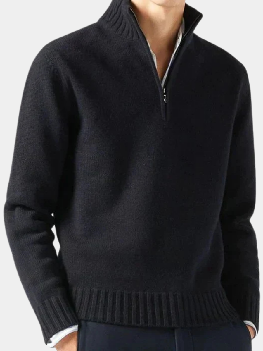 Pull col montant zippé en laine maille fine coupe ajustée homme – Pyla