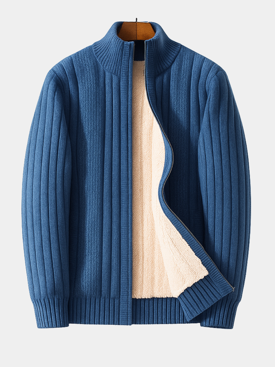 Cardigan zippé en maille côtelée