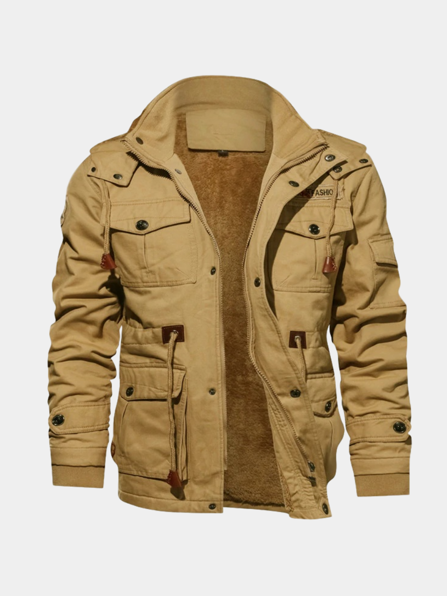 Veste multipoches doublure peluche à capuche