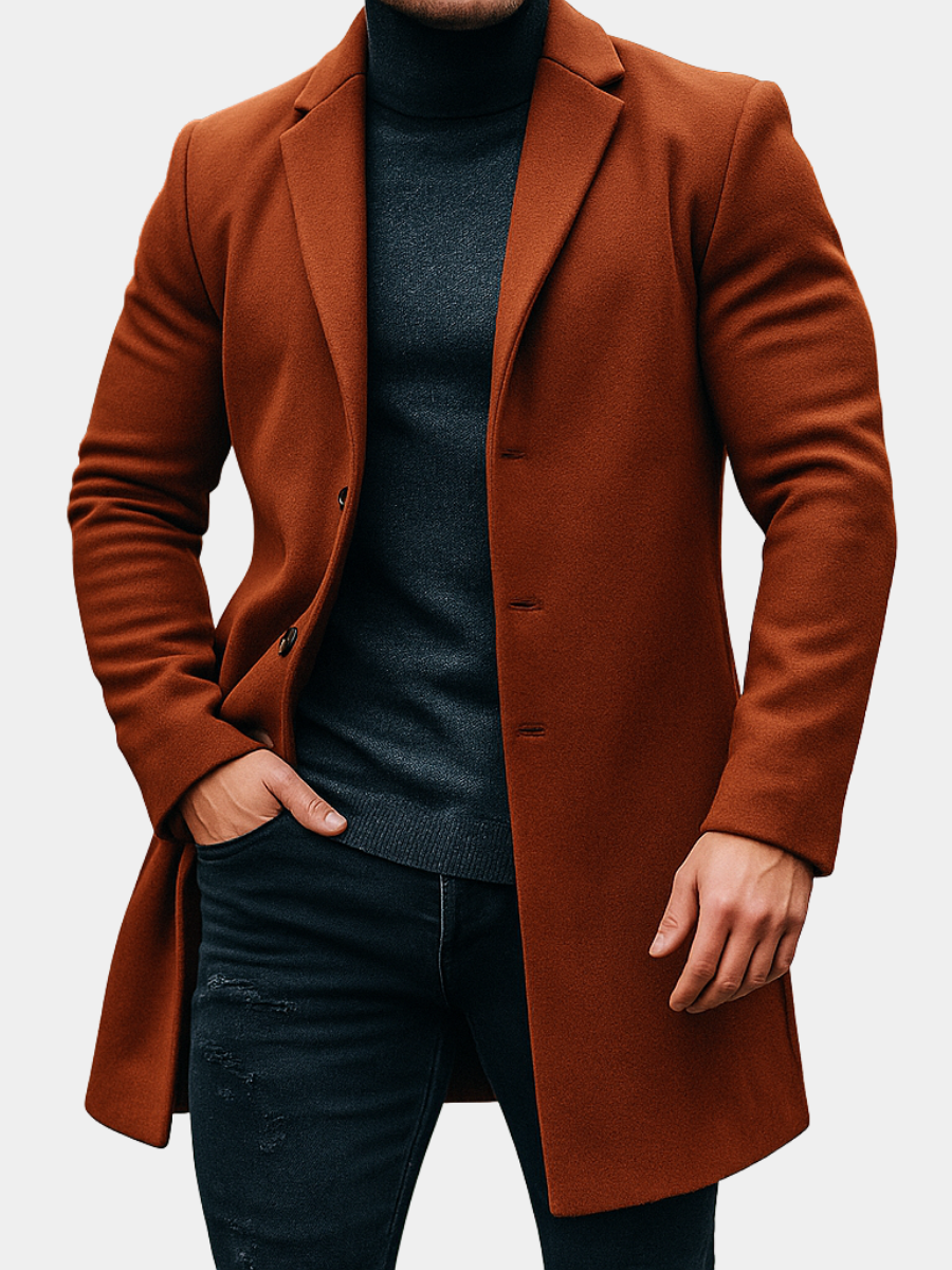 Trench en laine coupe droite à la finition soignée homme – Utelle