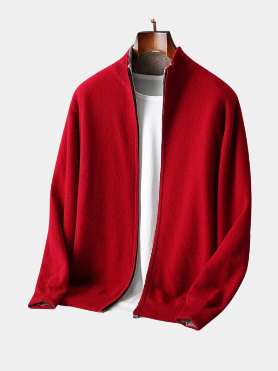 Cardigan zippé en maille fine col montant