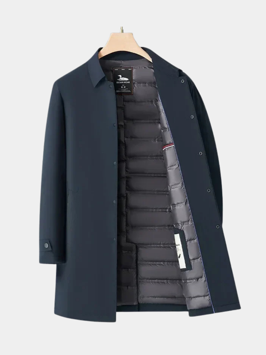 Manteau mi-long boutonné bleu marine