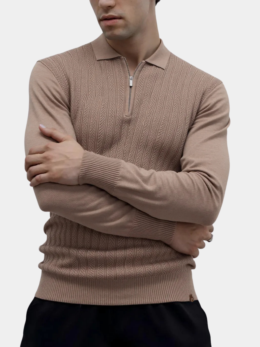 Polo texturé à col zippé
